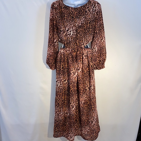 Anthropologie Floral Cut Out Midi Dress Brown Motif Brown animal print XSP NWT - Picture 11 of 17